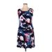 Connected Apparel Casual Dress - A-Line: Blue Floral Dresses - Women's Size 14