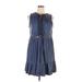 True Craft Casual Dress - A-Line Tie Neck Sleeveless: Blue Print Dresses - Women's Size 1X