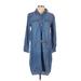 Gloria Vanderbilt Casual Dress - Shirtdress High Neck 3/4 sleeves: Blue Print Dresses - Women's Size X-Small