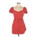 RVCA Casual Dress - A-Line Plunge Short sleeves: Red Print Dresses - Women's Size 10