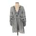 Zara TRF Casual Dress - A-Line V-Neck Long sleeves: Gray Print Dresses - Women's Size X-Small