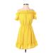 Jessica Simpson Casual Dress - Mini Square Short sleeves: Yellow Dresses - Women's Size Small