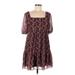 BCBGeneration Casual Dress - Mini Square Short sleeves: Burgundy Print Dresses - Women's Size 6