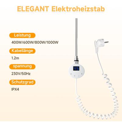 Heizstab mit Thermostat und lcd Display Heizung, Edelstahl Heizelement für Badezimmerheizung, 600W