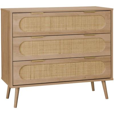 Kommode mit Holzdekor und abgerundetem Rohrgeflecht 3 Schubladen - Sweeek Image