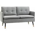 2er-Sofa im Retrodesign, mit Knopfheftung, Sofa, Leinenoptik, Hellgrau + Schwarz + Gold - Grau