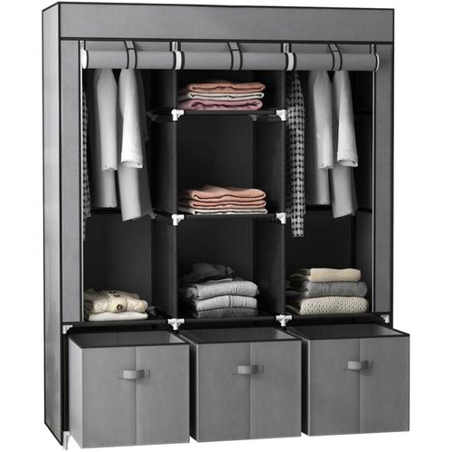 Stoffschrank aus Vlies, Faltschrank, inkl. 3 Schubladen, 125 cm x 43 cm x 162,5 cm, Grau