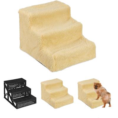 Relaxdays Hundetreppe 3 Stufen, kleine & große Hunde, Bett & Couch, Stoffbezug, Tiertreppe innen,