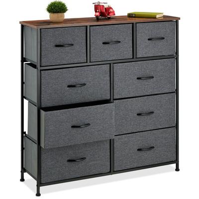 Kommode, hbt 100x100x30 cm, Metall, Holzoptik, 9 Stoff-Schubladen, Ablage, moderne Beistellkommode, Image