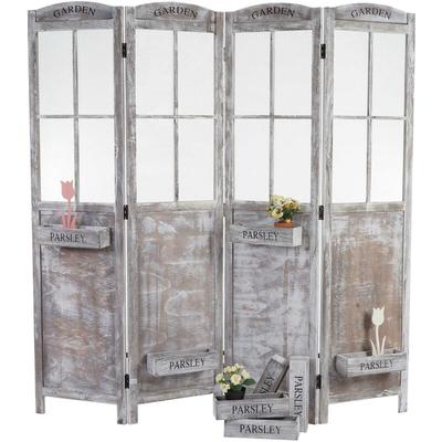 HHG - neuwertig] Paravent 599, Raumteiler Trennwand Sichtschutz, Pflanzkörbe 4 Paneele, Shabby-Look Image