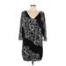 White House Black Market Casual Dress - Mini V Neck 3/4 sleeves: Black Print Dresses - Women's Size Large - Paisley Wash