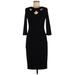 INC International Concepts Cocktail Dress - Sheath Crew Neck 3/4 sleeves: Black Print Dresses - Women's Size 8