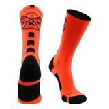 LAX Lacrosse Socks with Lacrosse Sticks Athletic Crew Socks (Neon Orange/Black Medium)