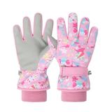 Baberdicy Gloves Children Cartoon Print Winter Ski Gloves Thermal Gloves Thermal Cycling Gloves Kids Windproof Gloves Gloves for Cold Weather Pink