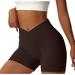 YDKZYMD Exercise Shorts for Women Scrunch Butt Lifting Crossover V Cross Ribbed Short Seamless Compression Running High Waist Sport Shorts Booty Stretchy Biker Yoga Leggings Brown XL