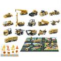 16Pcs/Set 1:64 Construction Vehicle Toy with Signpost Map 1:64 Movable Joints Gift Box Packaging Realistic Toddlers Mini Alloy Die-cast Engineering Truck Boys Gift-Yellow