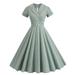 VBARHMQRT Spring Dresses for Wedding Guest Long Sleeve Retro Style English Lunge Suit Collar Tie up Short Sleeved High Waisted Temperament Large Swing Medium Length Dress