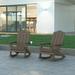 Emma + Oliver Set of 2 Adirondack Rocking Chairs with Cup Holders Weather Resistant HDPE Adirondack Rocking Chairs in Brown