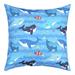 Ocean Life Throw Pillow Cover Cartoon Shark Whale Pillow Cover 22x22 Inch Colorful Underwater World Cushion Cover Geometric Sea Wave Starfish Sea Animals Decorative Pillow Cover Blue