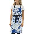 Apron with 2 Pockets For Women Men Whales Octopus Starfishes And Turtles World Ocean Day Adjustable Garden Bib