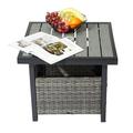 UBesGoo 22 in Patio Side Table with Umbrella Hole Wicke End Table with Wooden Table Top for Backyard Lawn Beach for Party Gathering Gray