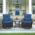 Arttoreal 360-degree Patio Wicker Swivel Rocker Chairs Rattan Rocking Bistro Sets with Table Navy Blue