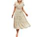 VBARHMQRT Female White Maxi Dress Women s 2024 Summer Casual Flutter Short Sleeve V Neck Smocked Elastic Waist Tiered Midi Dress Features: Sweatshirt Dress Dinner Dress