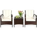 TJUNBOLIFE 3-Piece Patio Conversation Set Outdoor Rattan Wicker Set with Coffee Table PE Wicker Sofa Set with Soft Cushion & Back Pillow for Patio Garden Poolside