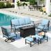 Summit Living 6 Pieces Patio Conversation Set with 45 Rectangle Fire Pit Outdoor Furniture Metal Sofa Beige Cushions