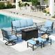 Summit Living 6 Pieces Patio Conversation Set with 45 Rectangle Fire Pit Outdoor Furniture Metal Sofa Beige Cushions