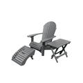 Poly Lumber Design Porch Folding Chair with Ottoman & Side-Table Set Everlasting PolyTuf HDPE- Amish Crafted-Made in USA-Gray