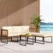 Costway 6 PCS Acacia Wood Patio Furniture Set Outdoor Sectional Conversation Sofa Set Beige