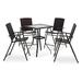 Jaxnfuro Patio Dining Set 5 Pieces Black Outdoor Dining Table and Folding Chairs Metal Frame Patio Wicker Furniture Set with Square Glass Table Top for Lawn Deck Garden