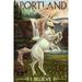 Portland Oregon Unicorn and Rainbow (12x18 Wall Art Poster Room Decor)