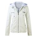 Noarlalf Womens Winter Coats Tops Zip Jacket Women s Belt Collar Leather Slim Suit Stand Coat Motorcycle Women s Coat Leather Jacket Womens Jacket White M