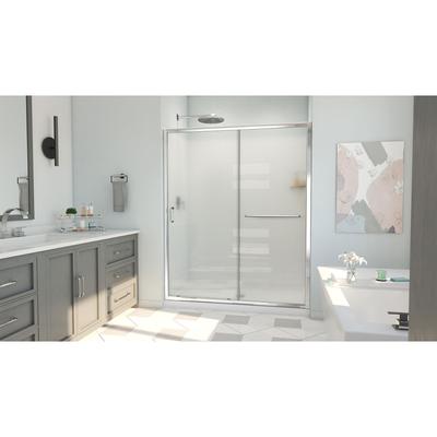 Dreamline DreamLine Infinity-Z 34 inch D x 60 inch W x 78 3/4 inch H Semi-Frameless Sliding Shower Door in Chrome and Frosted Glass, Center Drain Shower Base, and Wall Kit in White D2096034XFC0001