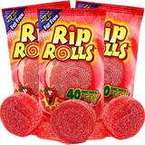 Rip Rolls Sugar Coated Strawberry Candies Assorted Fruit Flavor Fat Red Licorice Candy Sour Belts 4Th Of July Party Favors Pack Of 3 40 Inches