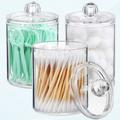 3 Pack Qtip Holder Dispenser for Cotton Balls Cotton Swabs Round Cotton Pads Dental Floss - 10oz Clear Plastic Apothecary Jar Set for Bathroom Canister Storage Makeup Organizer