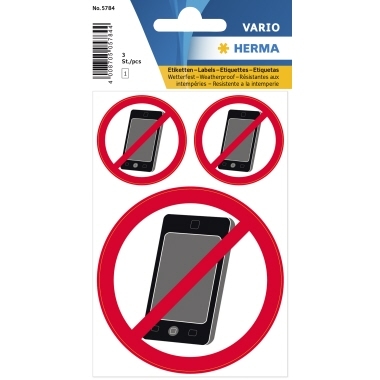 HERMA Hinweisetikett Kein Handy 5784 wetterfest sort. 3 St./Pack. Image