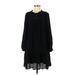 Ann Taylor LOFT Cocktail Dress - DropWaist Crew Neck 3/4 sleeves: Black Print Dresses - Women's Size Medium