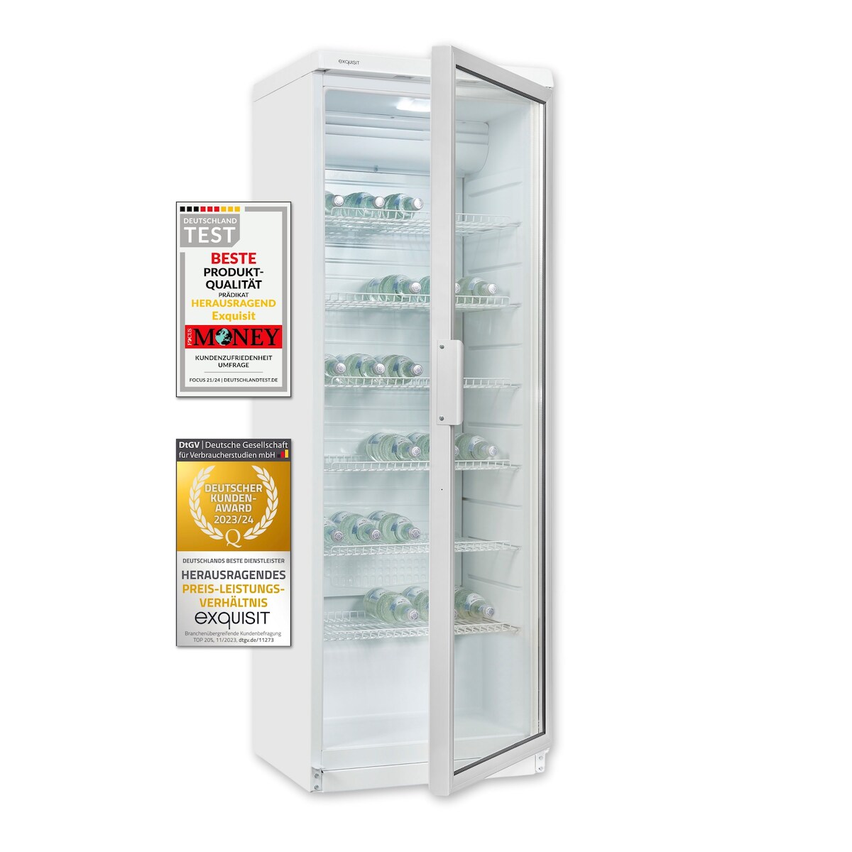 Exquisit Getränkekühlschrank GKS350-1-GT-280D weiss | Nutzinhalt: 320 L | LED-Beleuchtung | Umluftkühlung | Standgerät Image