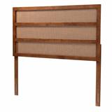 Berne Mid-Century Modern Ash Walnut Finished Wood Queen Size Headboard With Rattan by Baxton Studio in Ash Walnut (Size QUEEN)