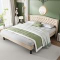 Lit double rembourré élégant - cadre de lit avec sommier à lattes et tête de lit décor boutons lit