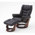 Pegane - Fauteuil relax avec repose pieds en cuir coloris noir avec tabouret / Pieds en bois