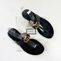 Gucci Shoes | Gucci Marmont Black Sandal Size 41 Double Gg Leather Flat Slide Flip Flop | Color: Black | Size: 10.5