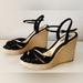 Gucci Shoes | Gucci Black Patent Shiny Leather/Jute Wedge Sandals- Size Eu 38.5, Us 8 | Color: Black/Tan | Size: Eu 38.5