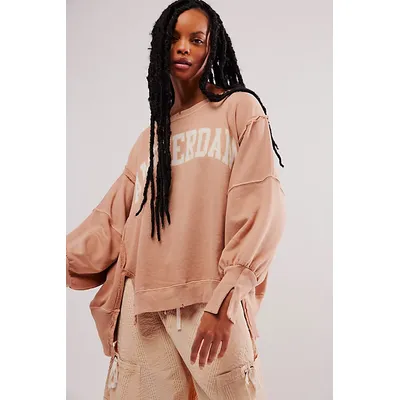 We The Free Graphic Camden Pullover at Free People in Brown Combo Amsterdam, Size: Medium