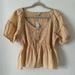 American Eagle Outfitters Tops | American Eagle Smocked Babydoll Top Beige Short Sleeve Size M | Color: Cream/Tan | Size: M