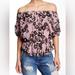 Free People Tops | Free People Shades Of Cool Floral Print Short Sleeve Cotton Blend Top. | Color: Black/Purple | Size: S