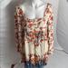 Free People Dresses | Free People Multicolor Boho Floral Square Neck Long Sleeve Dress L | Color: Cream/Red | Size: L